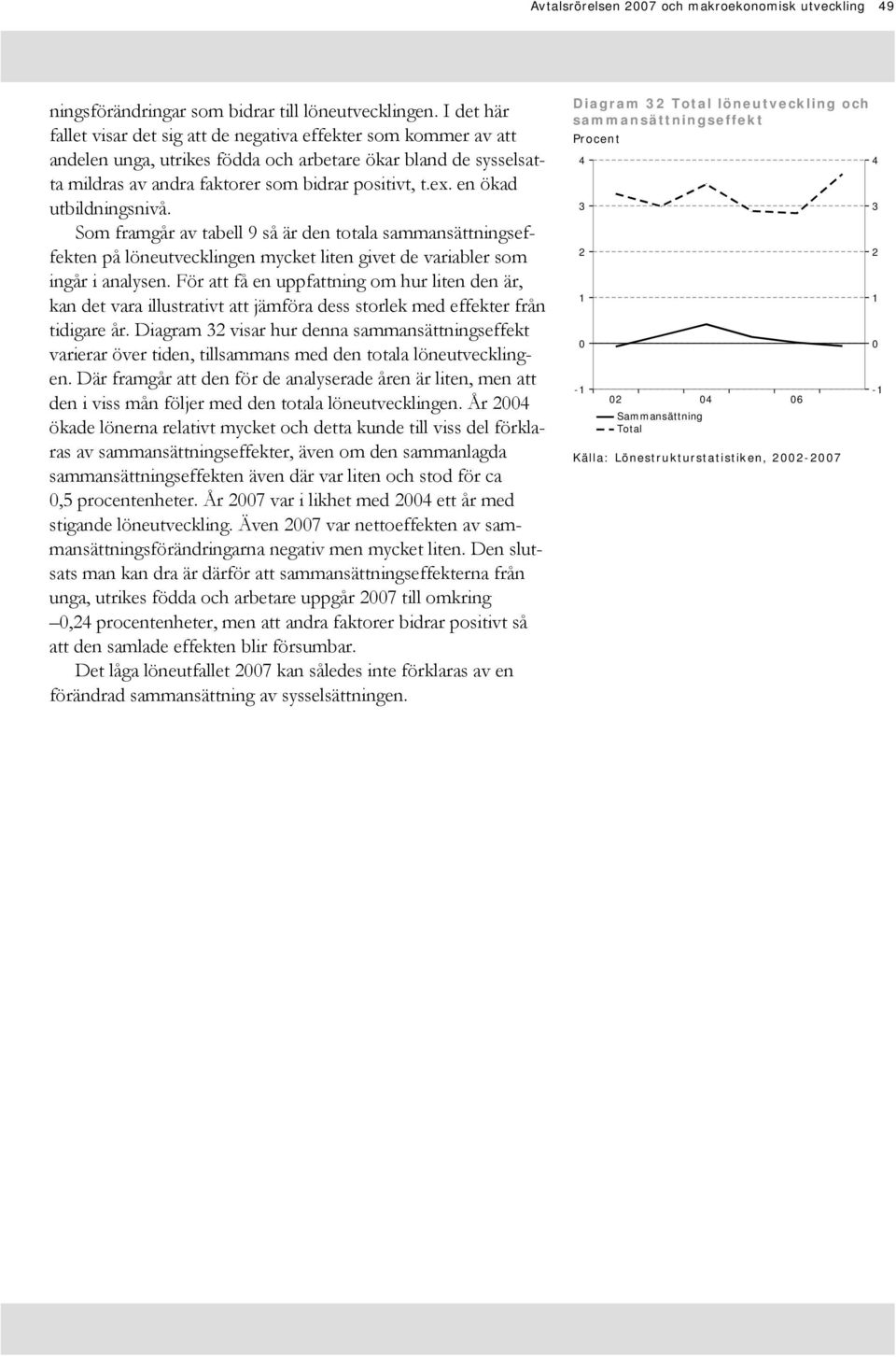 en ökad utbildningsnivå. Som framgår av tabell 9 så är den totala sammansättningseffekten på löneutvecklingen mycket liten givet de variabler som ingår i analysen.