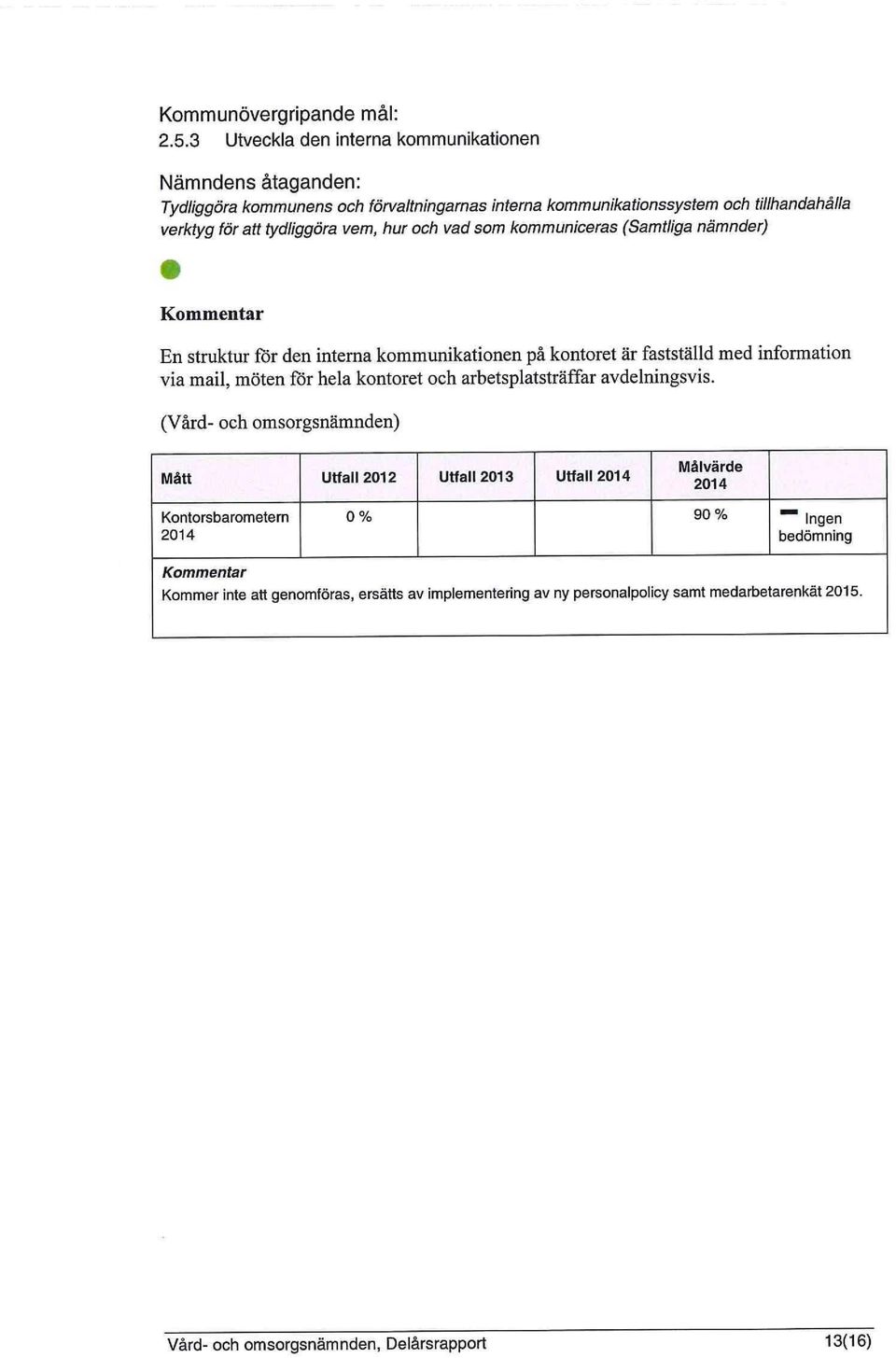 tydliggöra vem, hur och vad som kommuniceras (Samtliga nämnder) En struktur för den interna kommunikationen på kontoret är fastställd med information via mail, möten