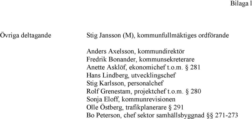 o.m. 280 Sonja Eloff, kommunrevisionen Olle Östberg, trafikplanerare 291 Bo Peterson, chef sektor