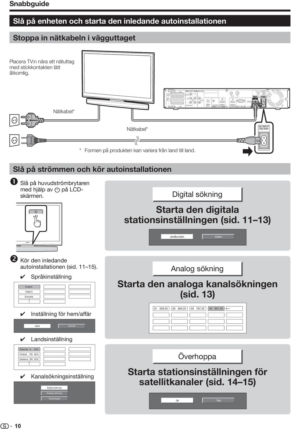 Digital sökning Starta den digitala stationsinställningen (sid. ) Jordbunden Kabel ❷ Kör den inledande autoinstallationen (sid. 5).