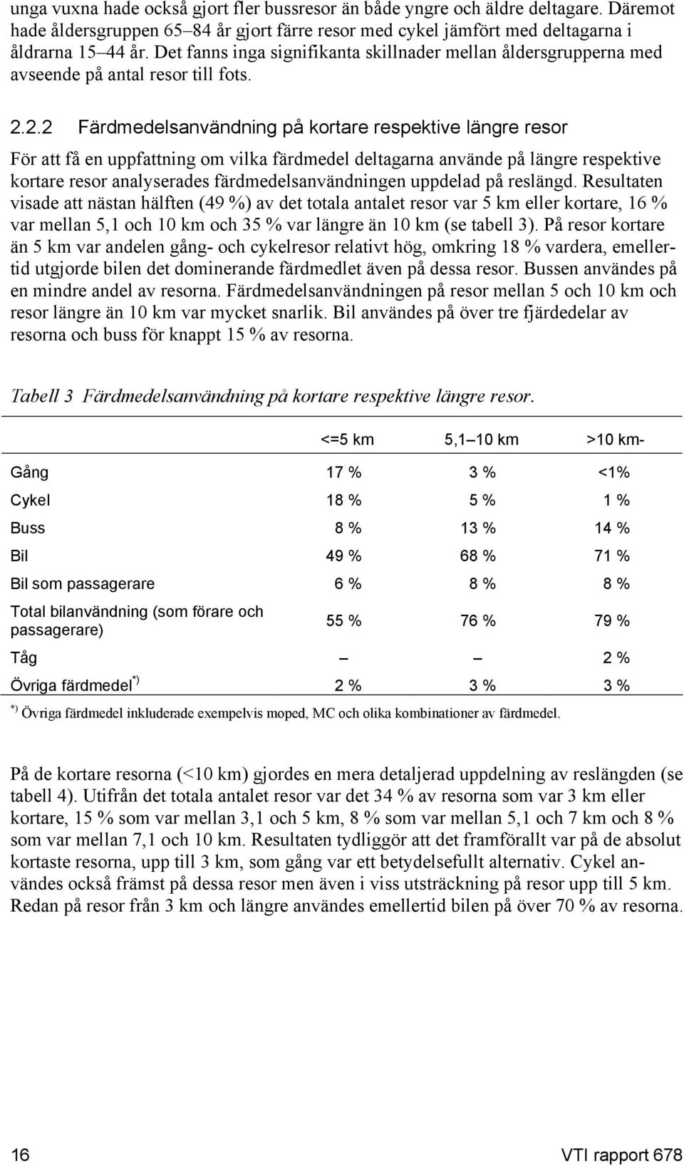 2.2 Färdmedelsanvändning på kortare respektive längre resor För att få en uppfattning om vilka färdmedel deltagarna använde på längre respektive kortare resor analyserades färdmedelsanvändningen