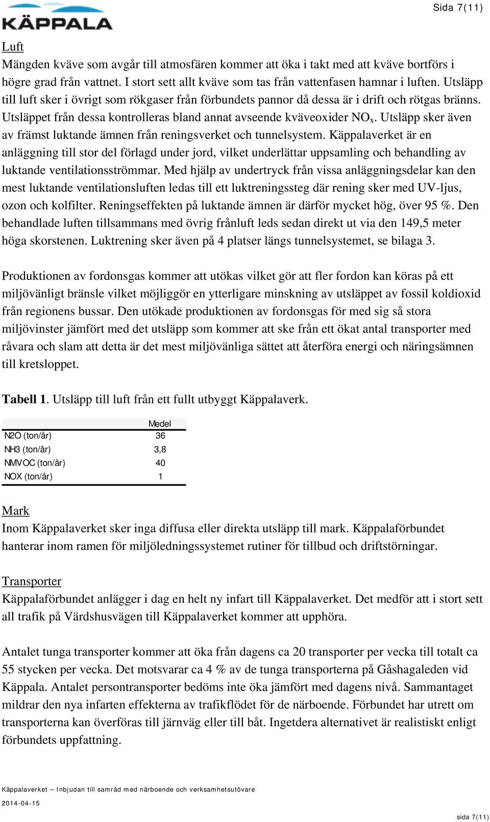 Utsläpp sker även av främst luktande ämnen från reningsverket och tunnelsystem.