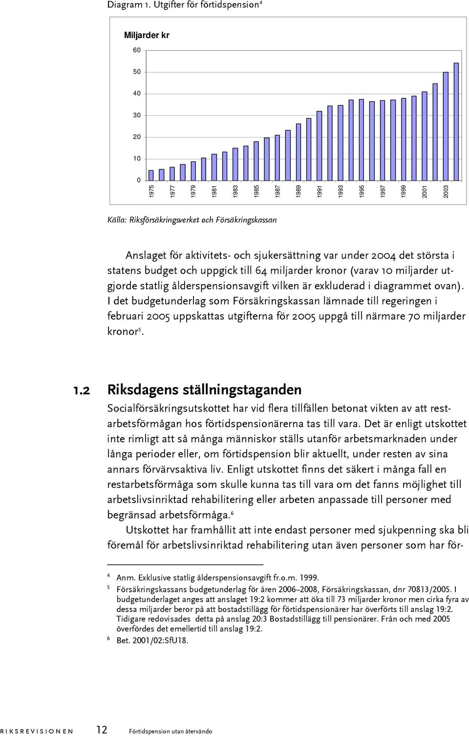 för aktivitets- och sjukersättning var under 2004 det största i statens budget och uppgick till 64 miljarder kronor (varav 10 miljarder utgjorde statlig ålderspensionsavgift vilken är exkluderad i