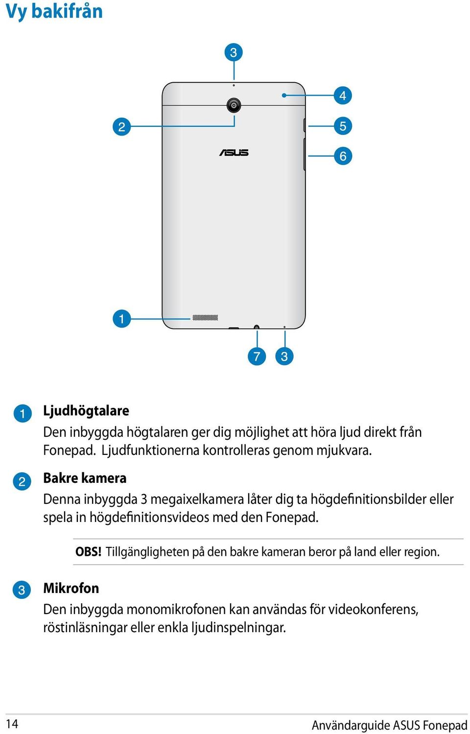 Bakre kamera Denna inbyggda 3 megaixelkamera låter dig ta högdefinitionsbilder eller spela in högdefinitionsvideos med den