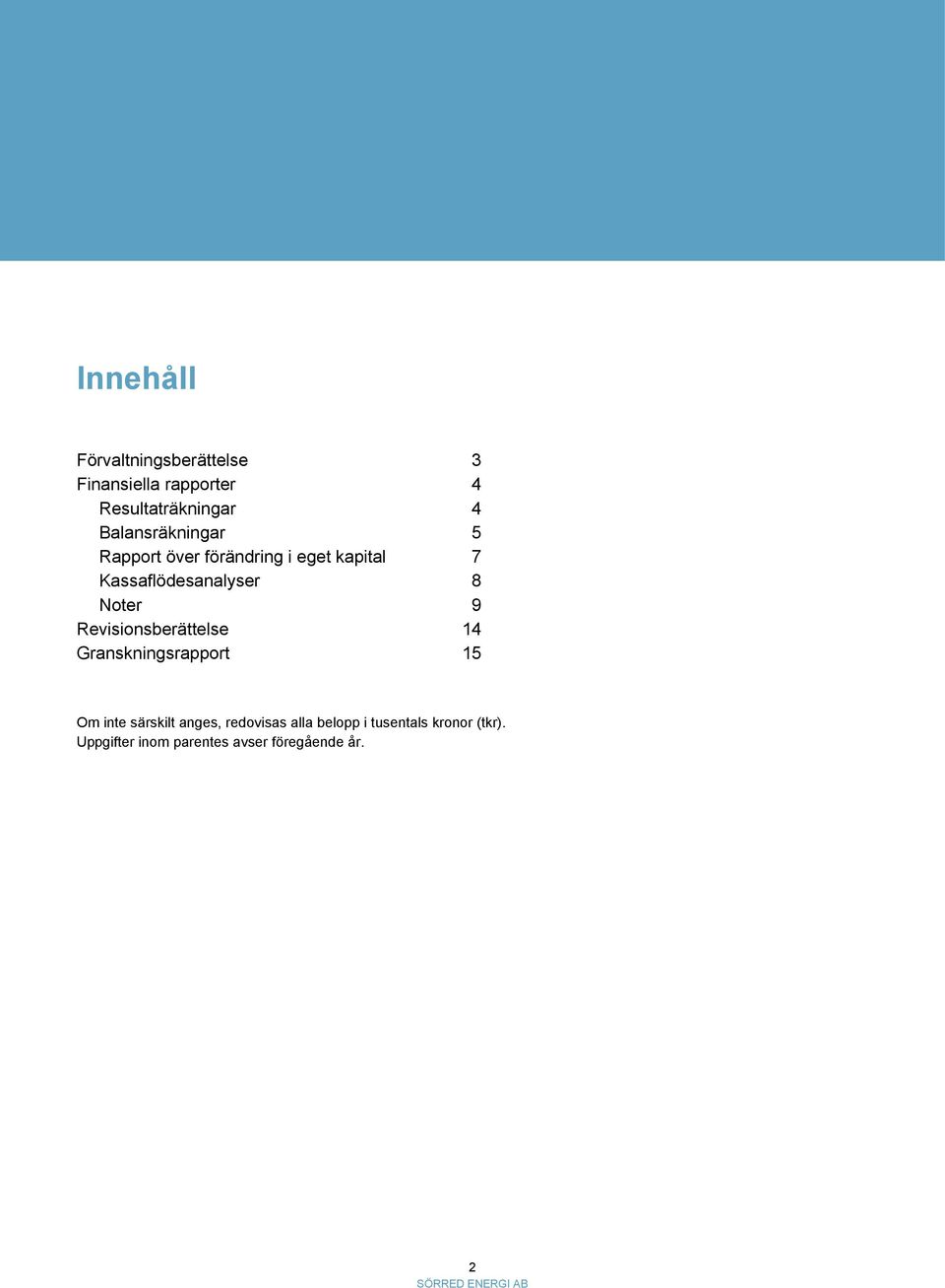 Noter 9 Revisionsberättelse 14 Granskningsrapport 15 Om inte särskilt anges,