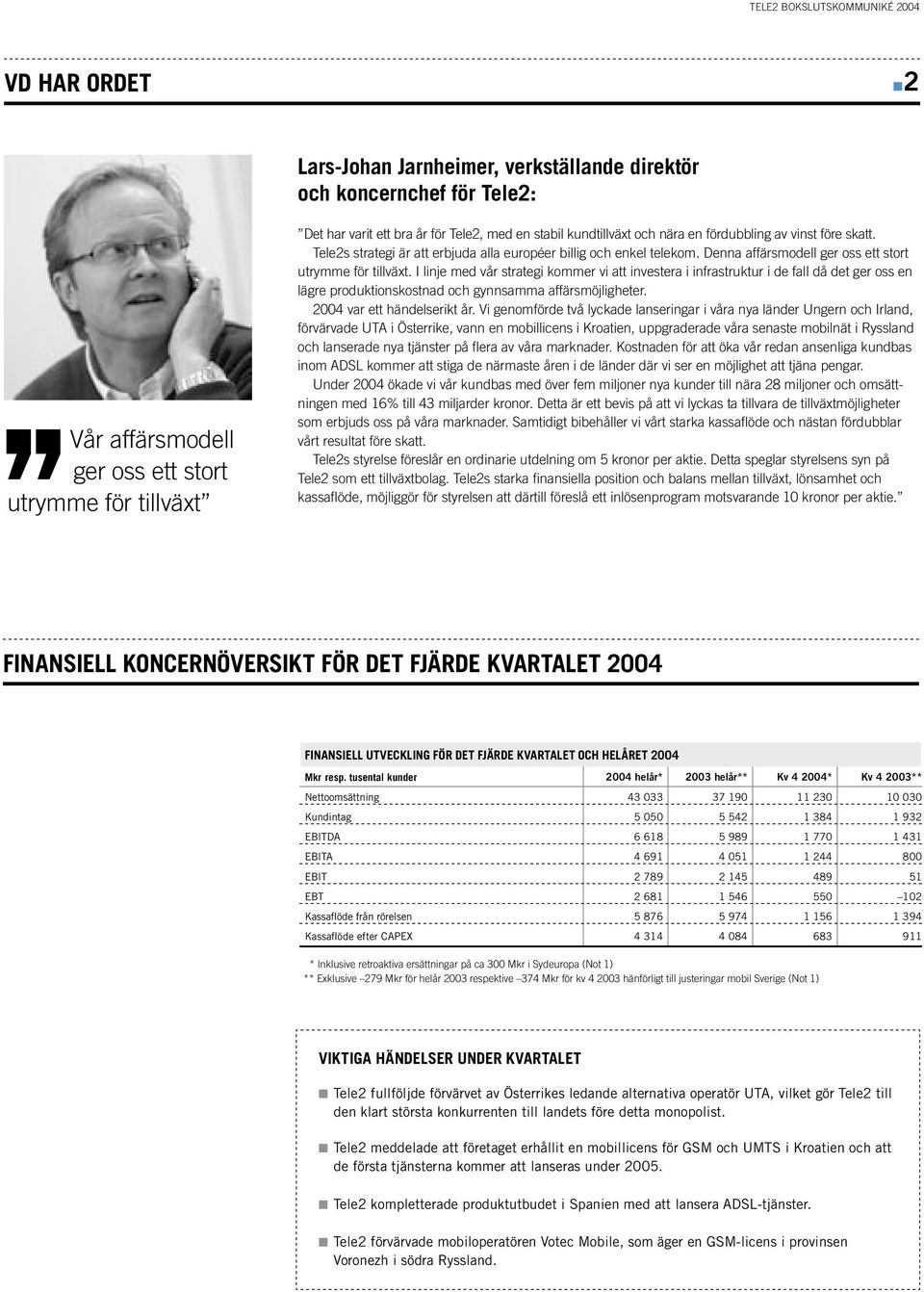 I linje med vår strategi kommer vi att investera i infrastruktur i de fall då det ger oss en lägre produktionskostnad och gynnsamma affärsmöjligheter. 2004 var ett händelserikt år.