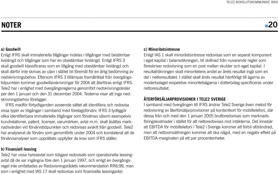 Eftersom IFRS 3 tillämpas framåtriktat från övergångstidpunkten kommer goodwillavskrivningar för 2004 att återföras enligt IFRS.