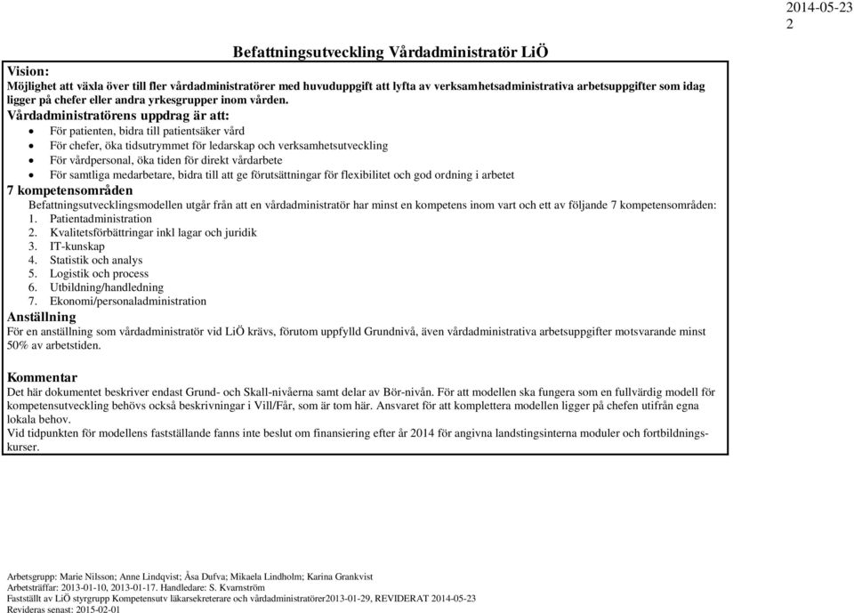 Vårdadministratörens uppdrag är att: För patienten, bidra till patientsäker vård För chefer, öka tidsutrymmet för ledarskap verksamhetsutveckling För vårdpersonal, öka tiden för direkt vårdarbete För