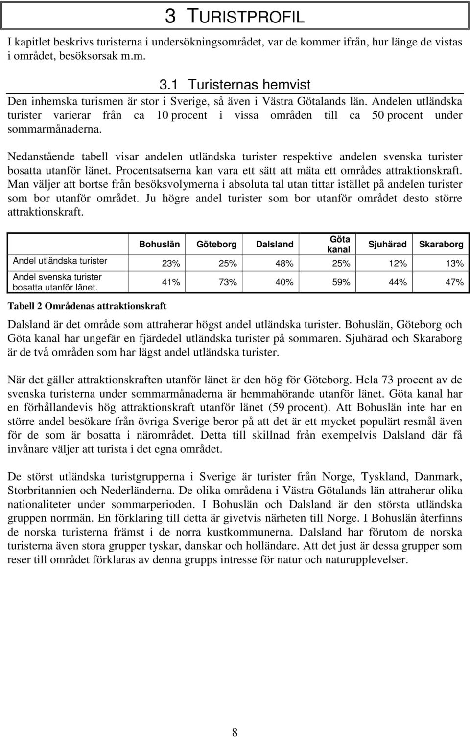 Andelen utländska turister varierar från ca 10 procent i vissa områden till ca 50 procent under sommarmånaderna.