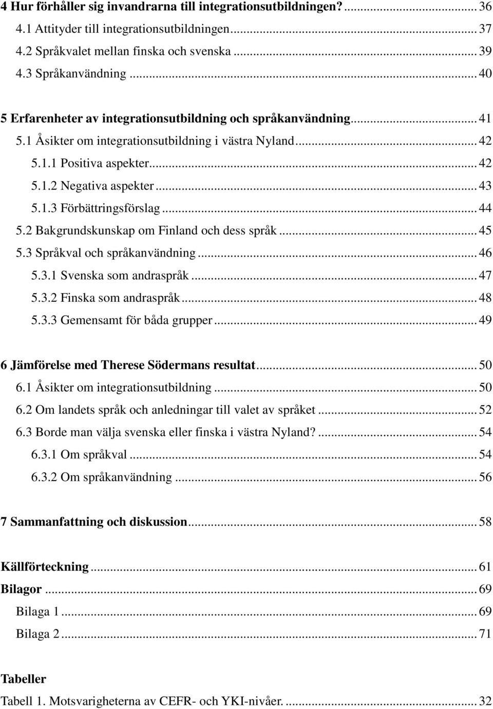 .. 44 5.2 Bakgrundskunskap om Finland och dess språk... 45 5.3 Språkval och språkanvändning... 46 5.3.1 Svenska som andraspråk... 47 5.3.2 Finska som andraspråk... 48 5.3.3 Gemensamt för båda grupper.