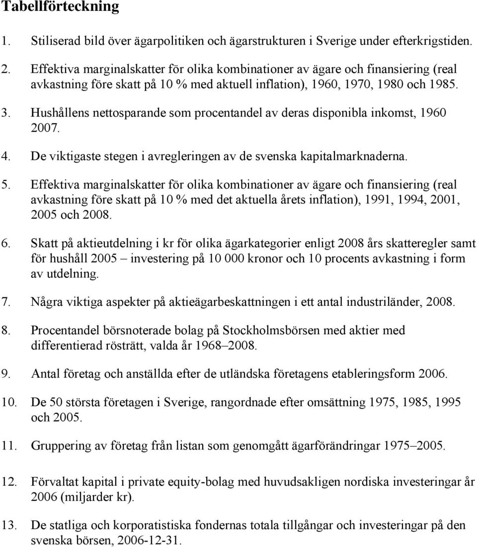 Hushållens nettosparande som procentandel av deras disponibla inkomst, 1960 2007. 4. De viktigaste stegen i avregleringen av de svenska kapitalmarknaderna. 5.