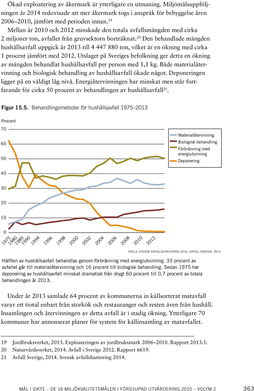 20 Den behandlade mängden hushållsavfall uppgick år 2013 till 4 447 880 ton, vilket är en ökning med cirka 1 procent jämfört med 2012.