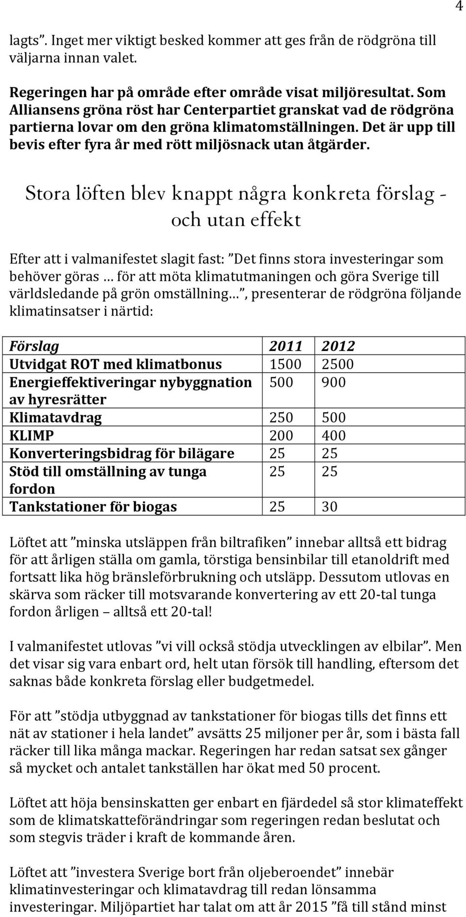 Stora löften blev knappt några konkreta förslag - och utan effekt Efter att i valmanifestet slagit fast: Det finns stora investeringar som behöver göras för att möta klimatutmaningen och göra Sverige