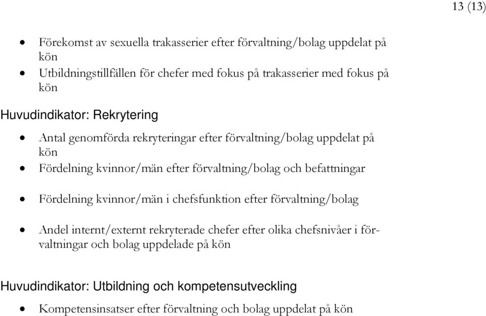 förvaltning/bolag och befattningar Fördelning kvinnor/män i chefsfunktion efter förvaltning/bolag Andel internt/externt rekryterade chefer efter olika