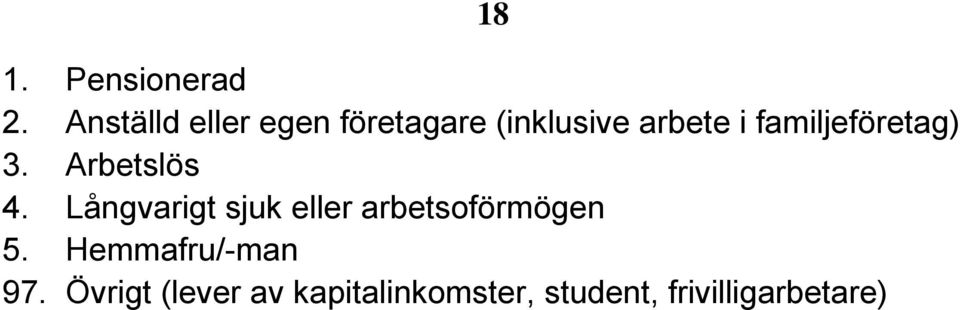 familjeföretag) 3. Arbetslös 4.