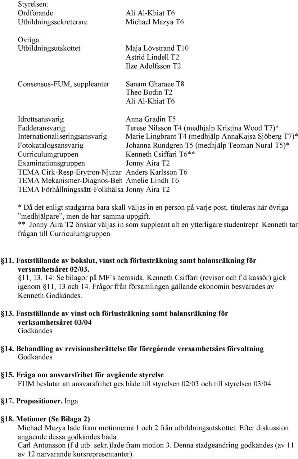 Teoman Nural T5)* Curriculumgruppen Kenneth Csiffari T6** Examinationsgruppen Jonny Aira T2 TEMA Cirk-Resp-Erytron-Njurar Anders Karlsson T6 TEMA Mekanismer-Diagnos-Beh Amelie Lindh T6 TEMA