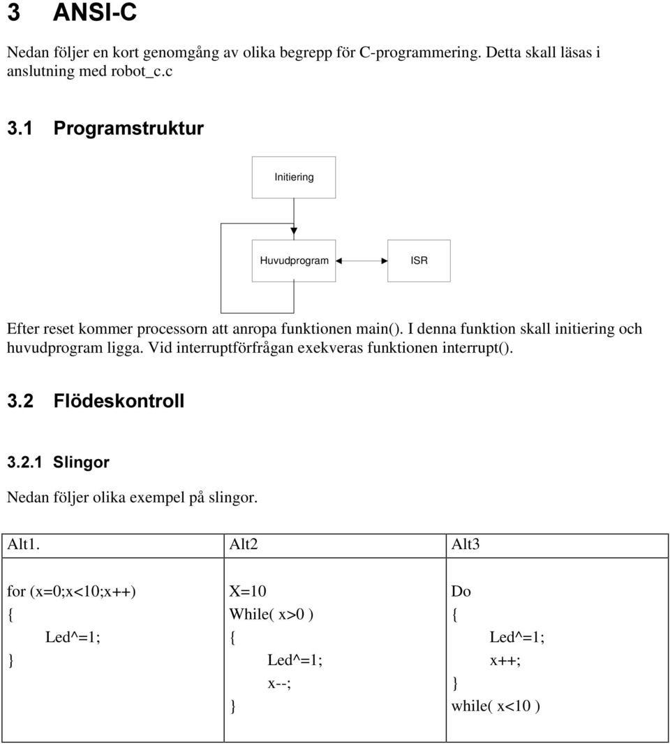 I denna funktion skall initiering och huvudprogram ligga. Vid interruptförfrågan exekveras funktionen interrupt().