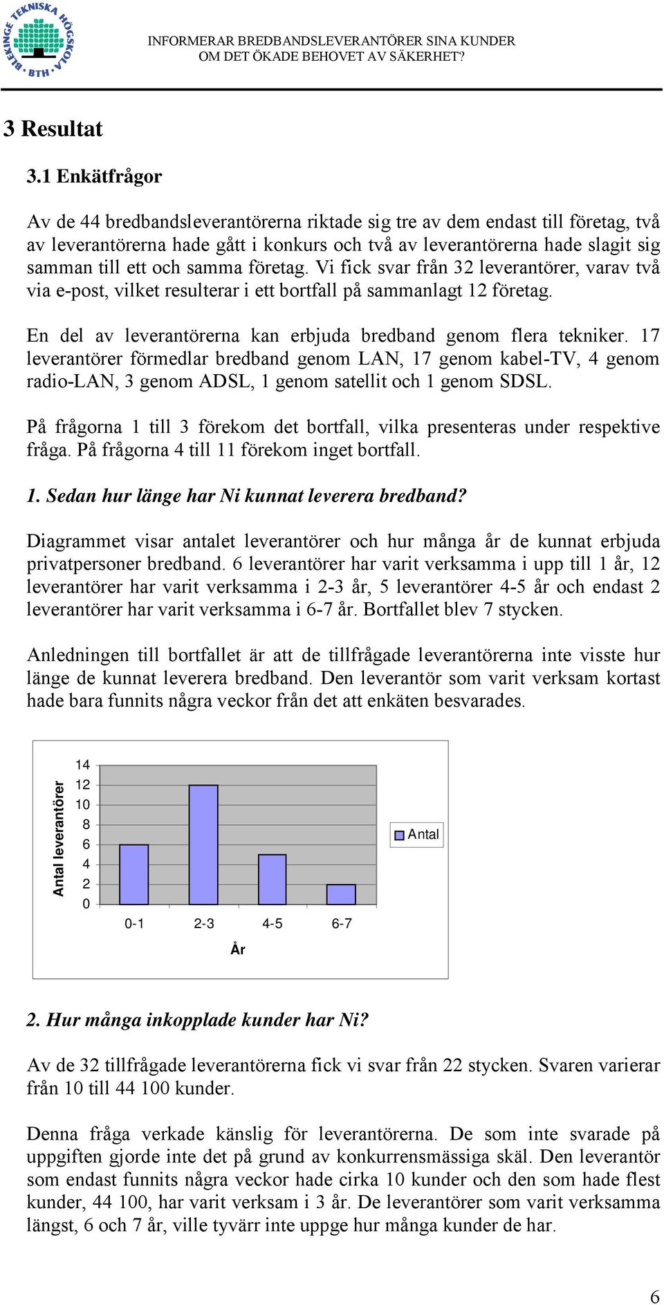 samma företag. Vi fick svar från 32 leverantörer, varav två via e-post, vilket resulterar i ett bortfall på sammanlagt 12 företag. En del av leverantörerna kan erbjuda bredband genom flera tekniker.