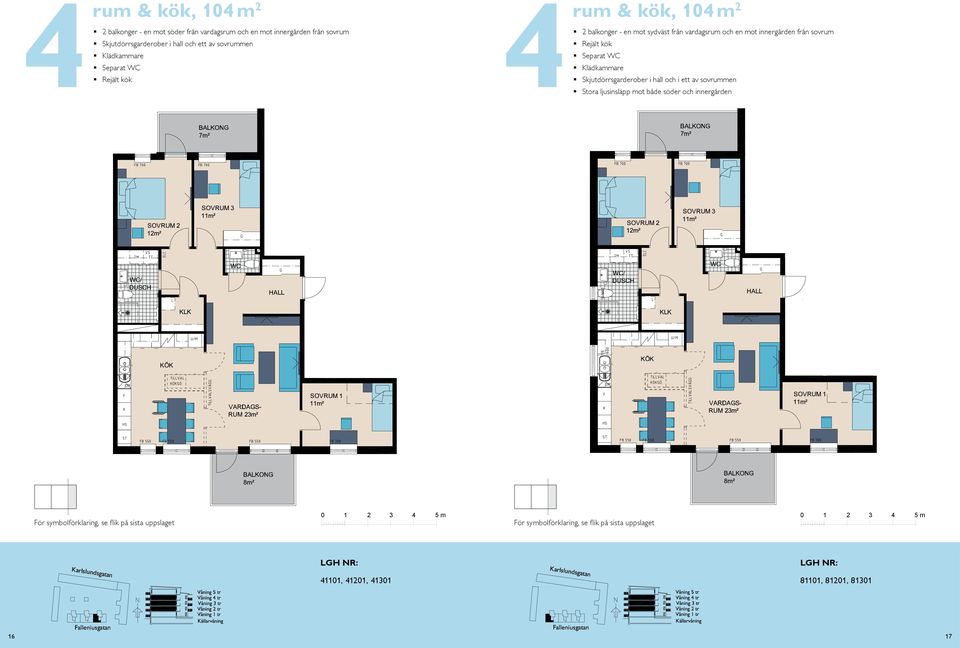 hall och i ett av sovrummen Stora ljusinsläpp Kompakt mot lägenhet både söder med öppna och inneren rumssamband Balkong mot rum och kök, 6 m² BAKO