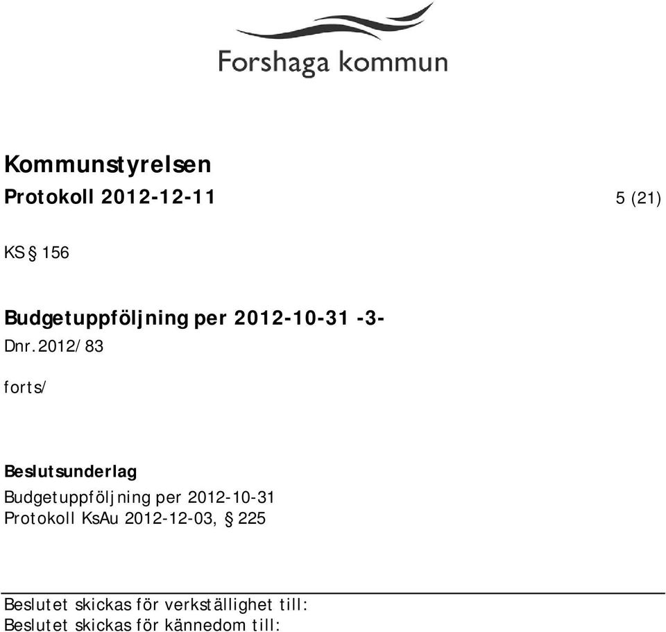 Dnr.2012/83 forts/ Budgetuppföljning