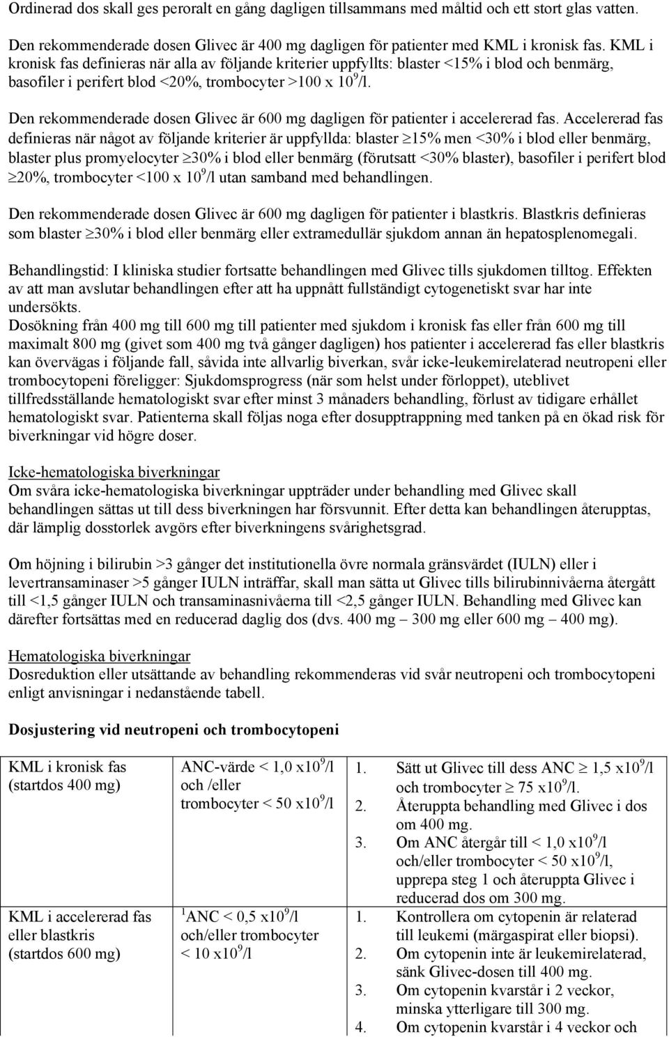 Den rekommenderade dosen Glivec är 600 mg dagligen för patienter i accelererad fas.