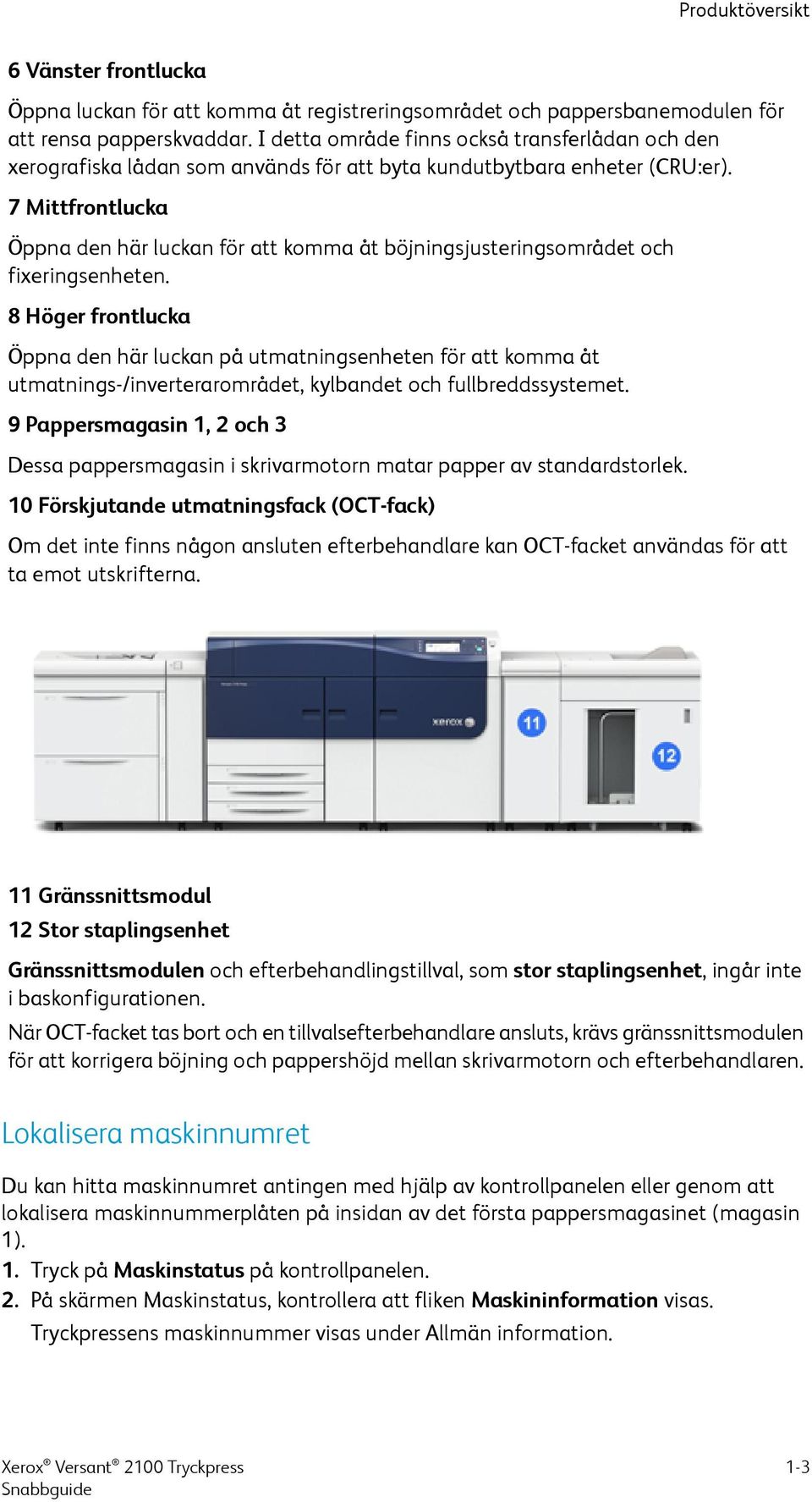 7 Mittfrontlucka Öppna den här luckan för att komma åt böjningsjusteringsområdet och fixeringsenheten.