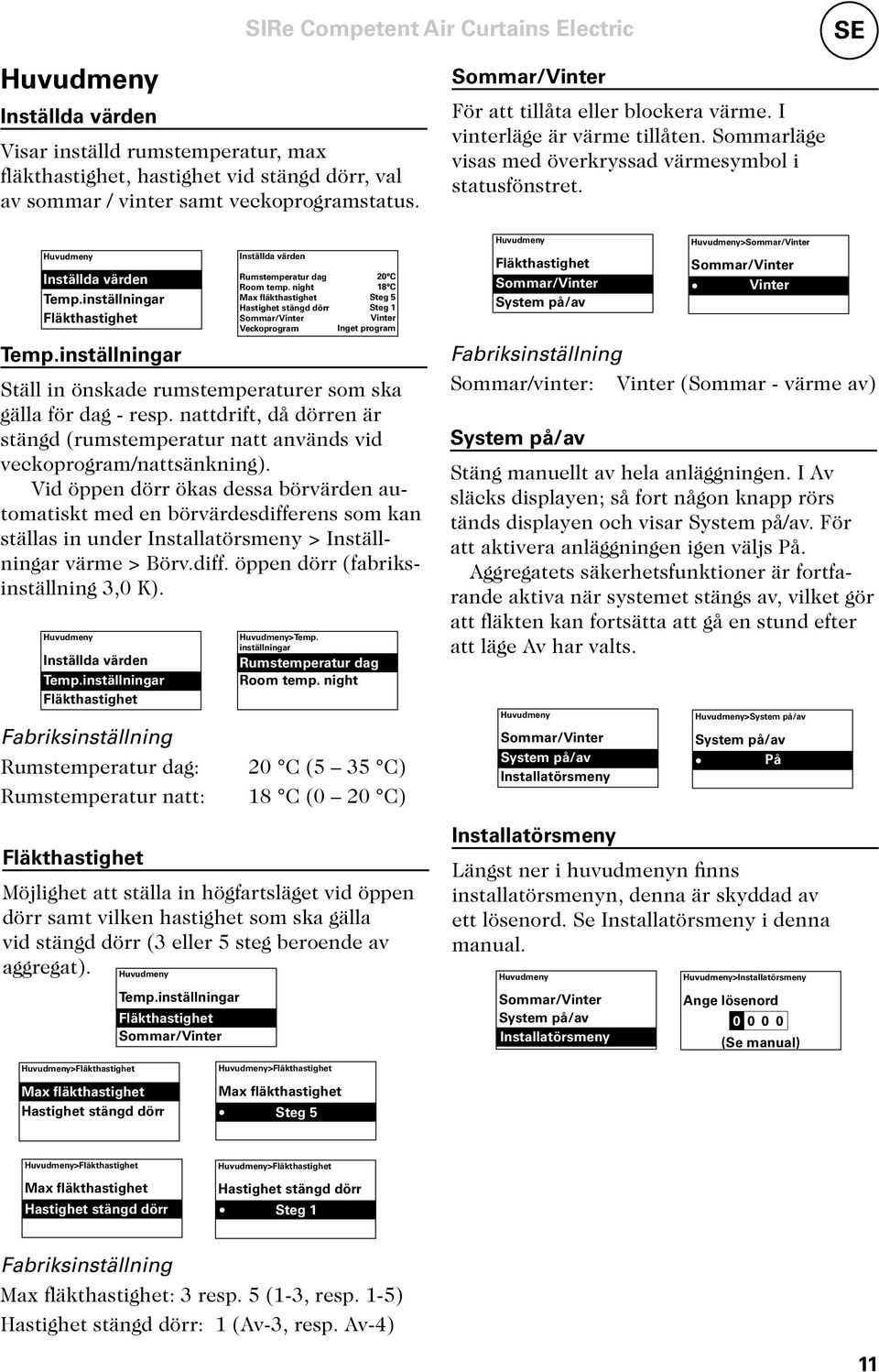 nattdrift, då dörren är stängd (rumstemperatur natt används vid veckoprogram/nattsänkning).