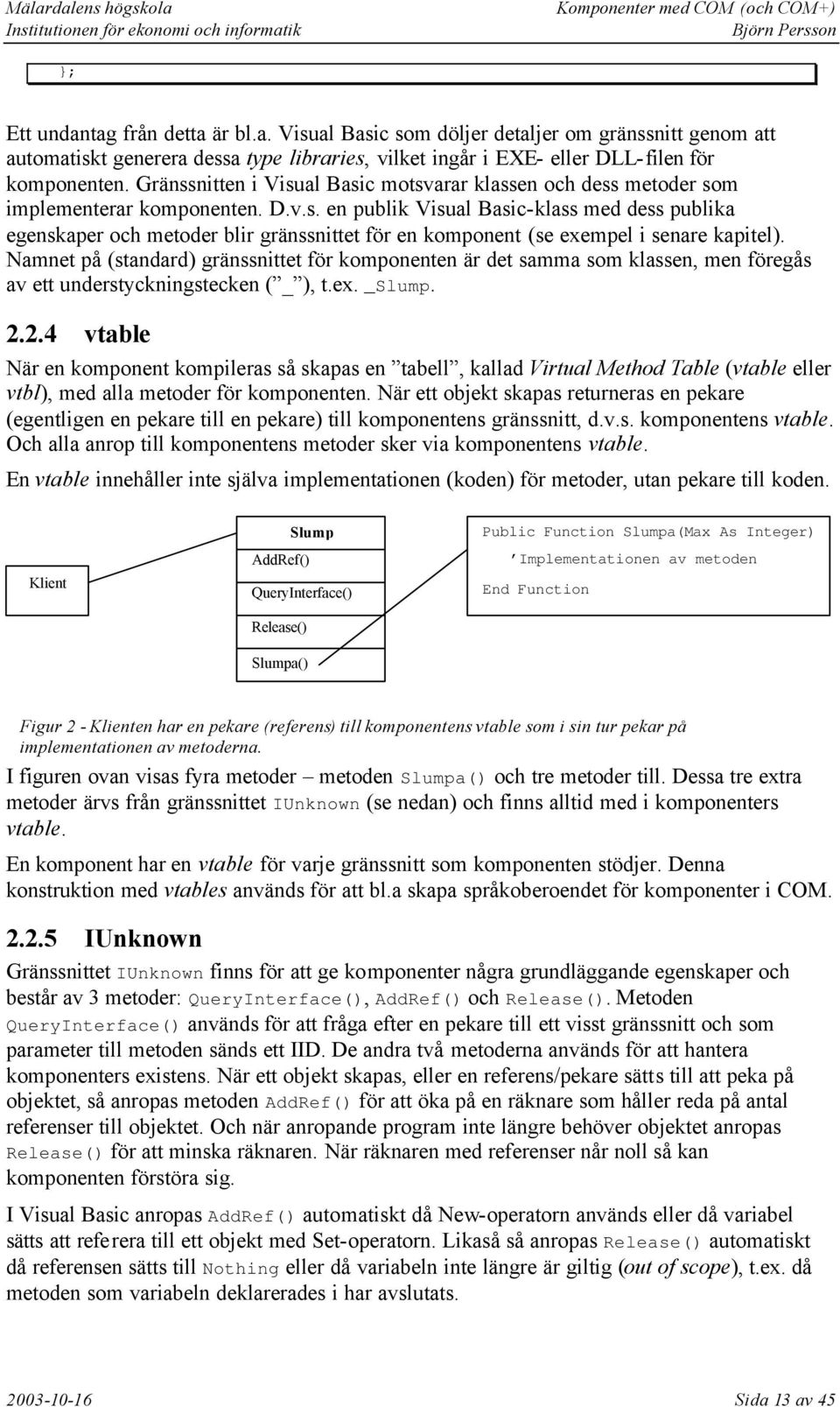 Namnet på (standard) gränssnittet för komponenten är det samma som klassen, men föregås av ett understyckningstecken ( _ ), t.ex. _Slump. 2.