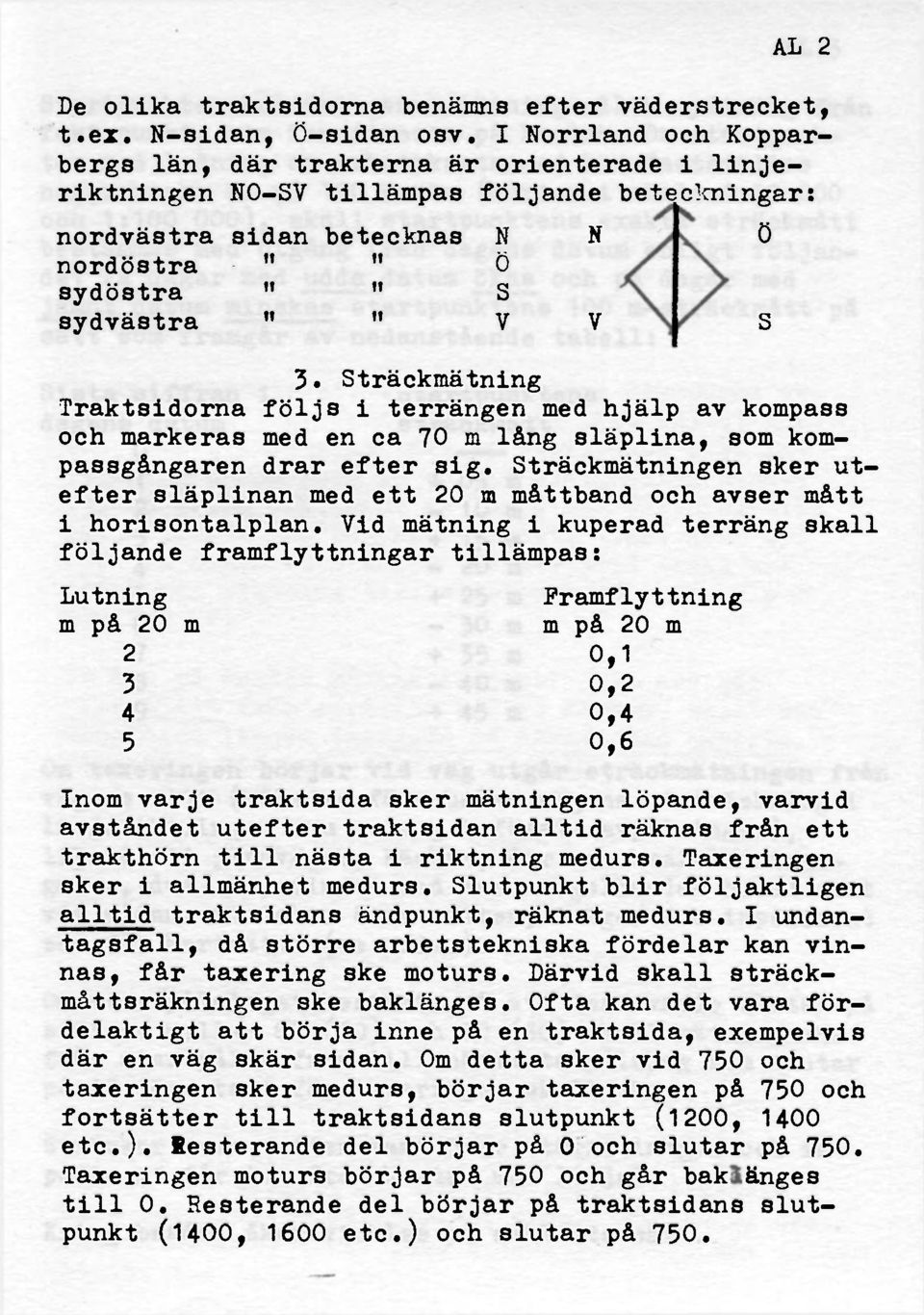 Sträckmätning Traktsidorna följs i terrängen med hjälp av kompass och markeras med en ca 70 m lång släplina, som kompassgångaren drar efter sig.