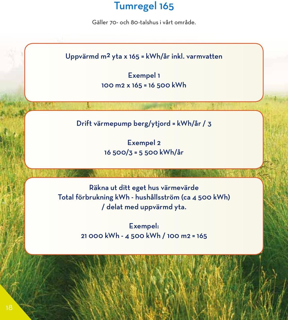 Exempel 2 16 500/3 = 5 500 kwh/år Räkna ut ditt eget hus värmevärde Total förbrukning kwh -