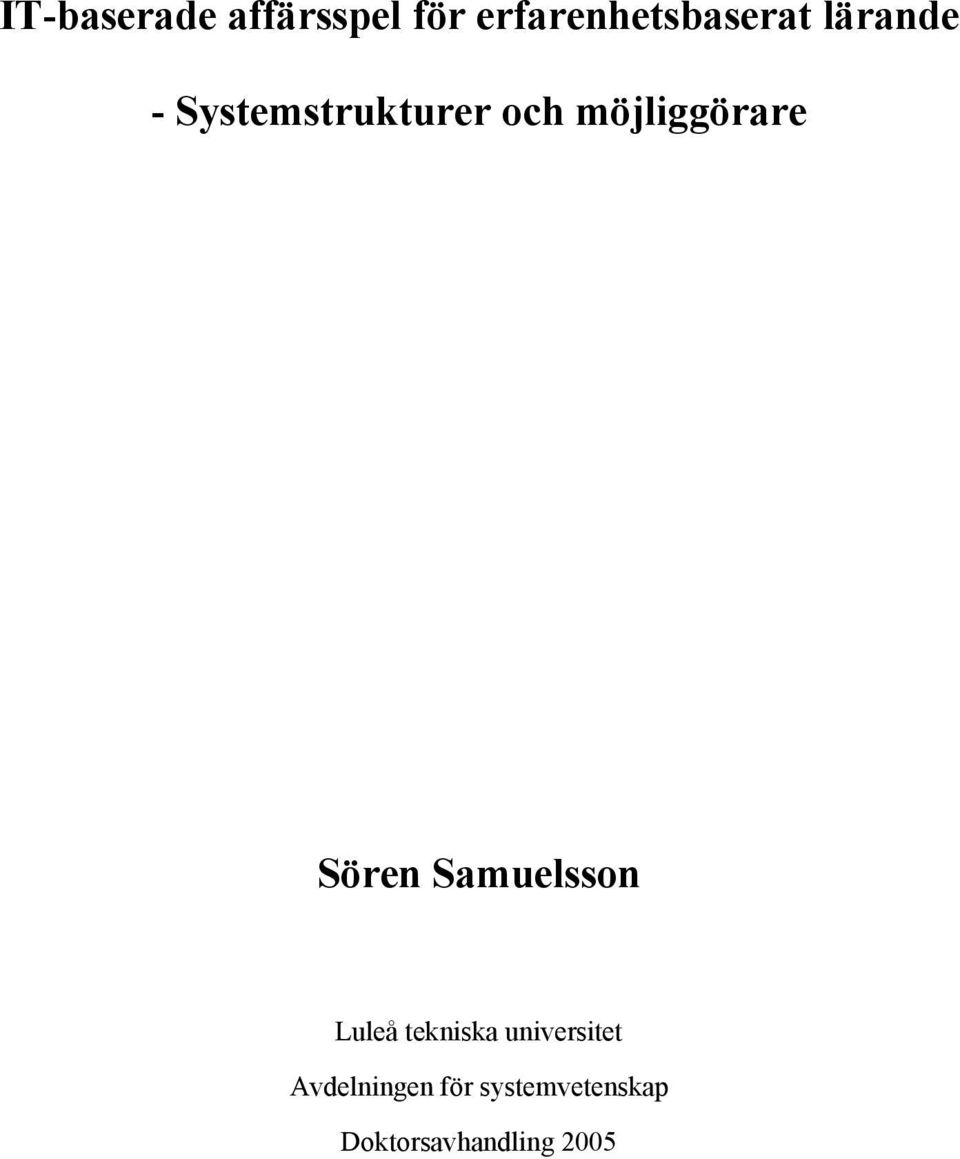 Sören Samuelsson Luleå tekniska universitet