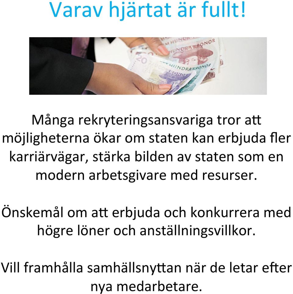 karriärvägar, stärka bilden av staten som en modern arbetsgivare med resurser.