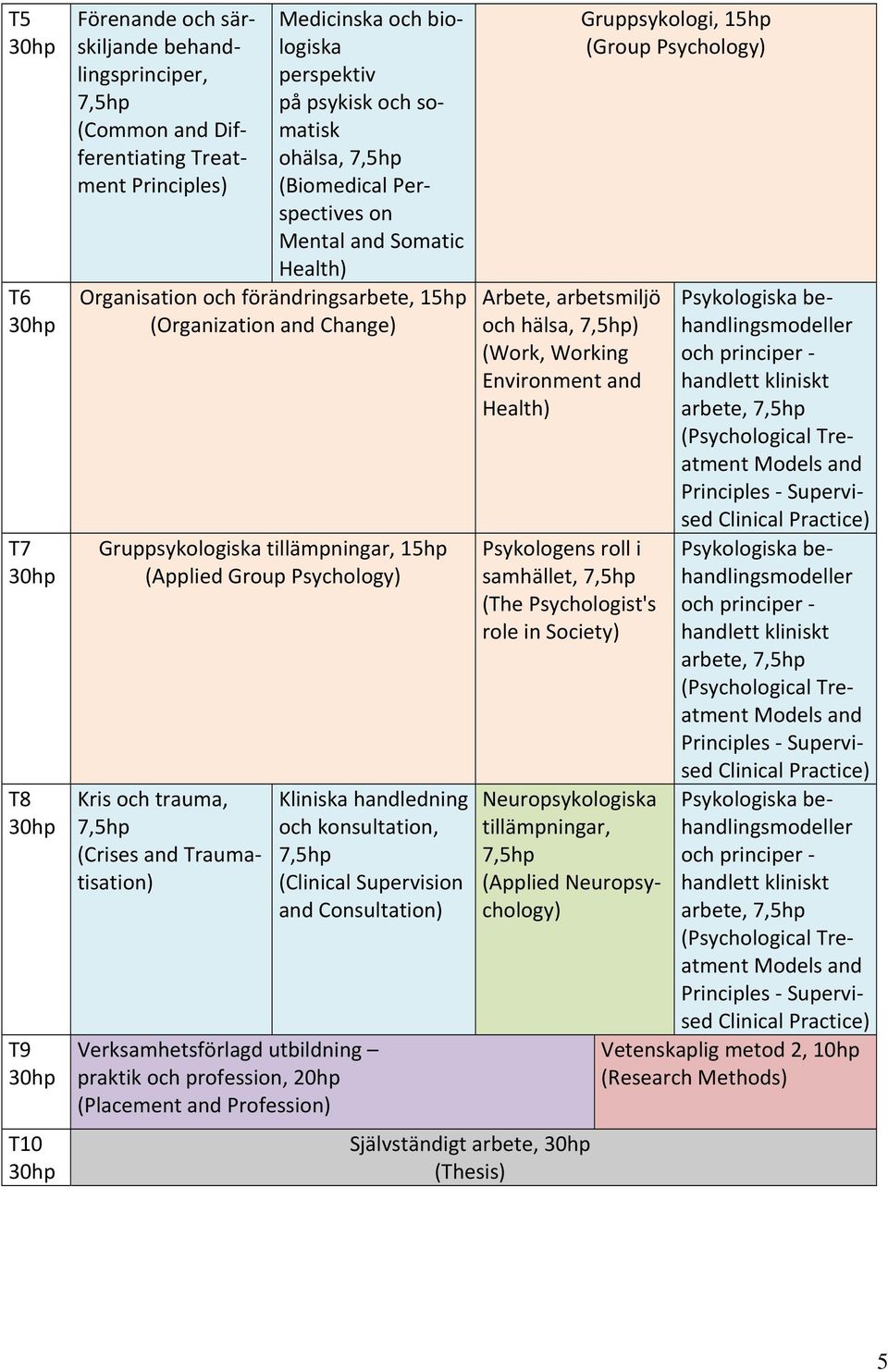 and Traumatisation) Kliniska handledning och konsultation, (Clinical Supervision and Consultation) Verksamhetsförlagd utbildning praktik och profession, 20hp (Placement and Profession) Arbete,