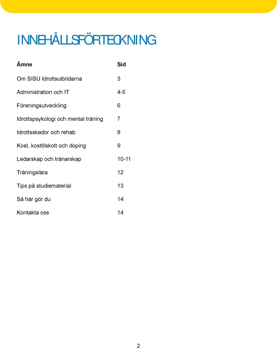 Idrottsskador och rehab 8 Kost, kosttllskott och doping 9 Ledarskap och