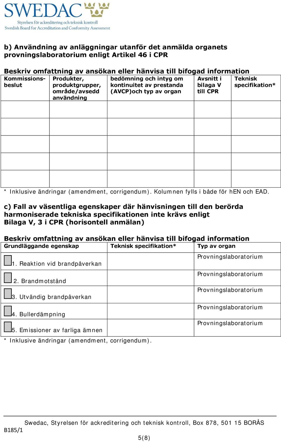 (amendment, corrigendum). Kolumnen fylls i både för hen och EAD.