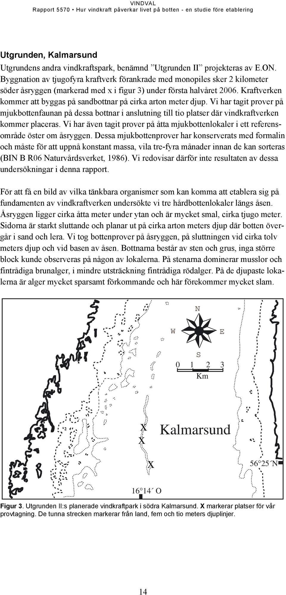 Kraftverken kommer att byggas på sandbottnar på cirka arton meter djup. Vi har tagit prover på mjukbottenfaunan på dessa bottnar i anslutning till tio platser där vindkraftverken kommer placeras.