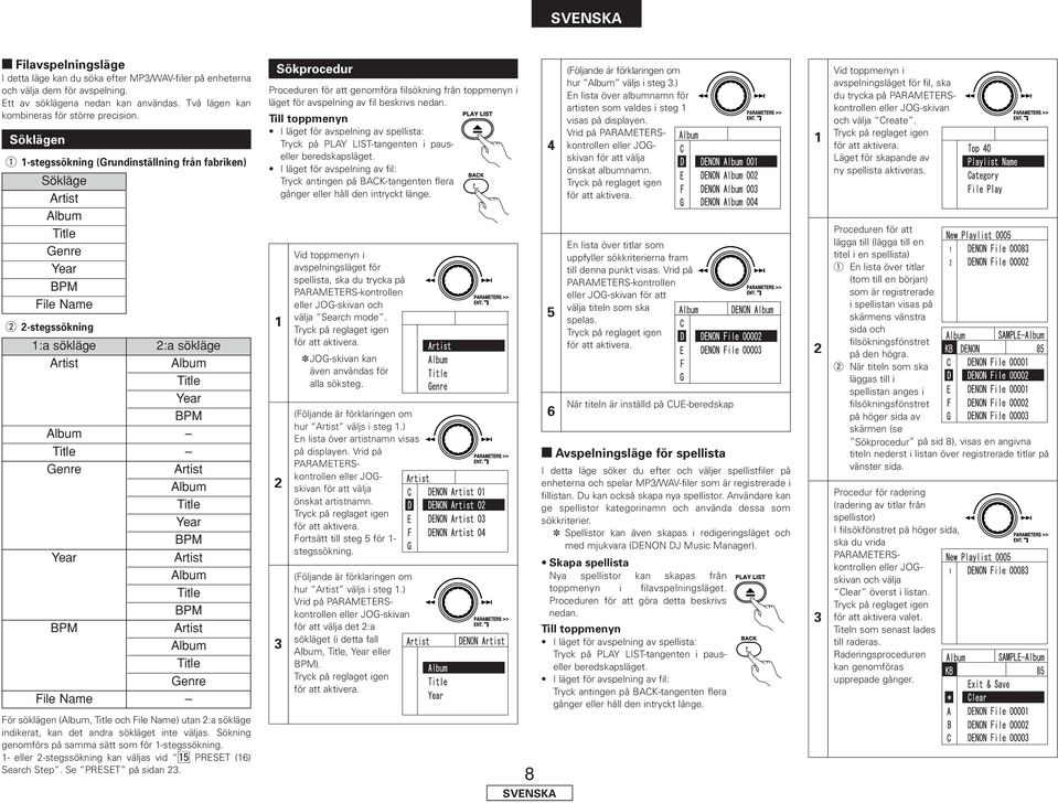Artist Album Title Year BPM Year Artist Album Title BPM BPM Artist Album Title Genre File Name Sökprocedur Proceduren för att genomföra filsökning från toppmenyn i läget för avspelning av fil