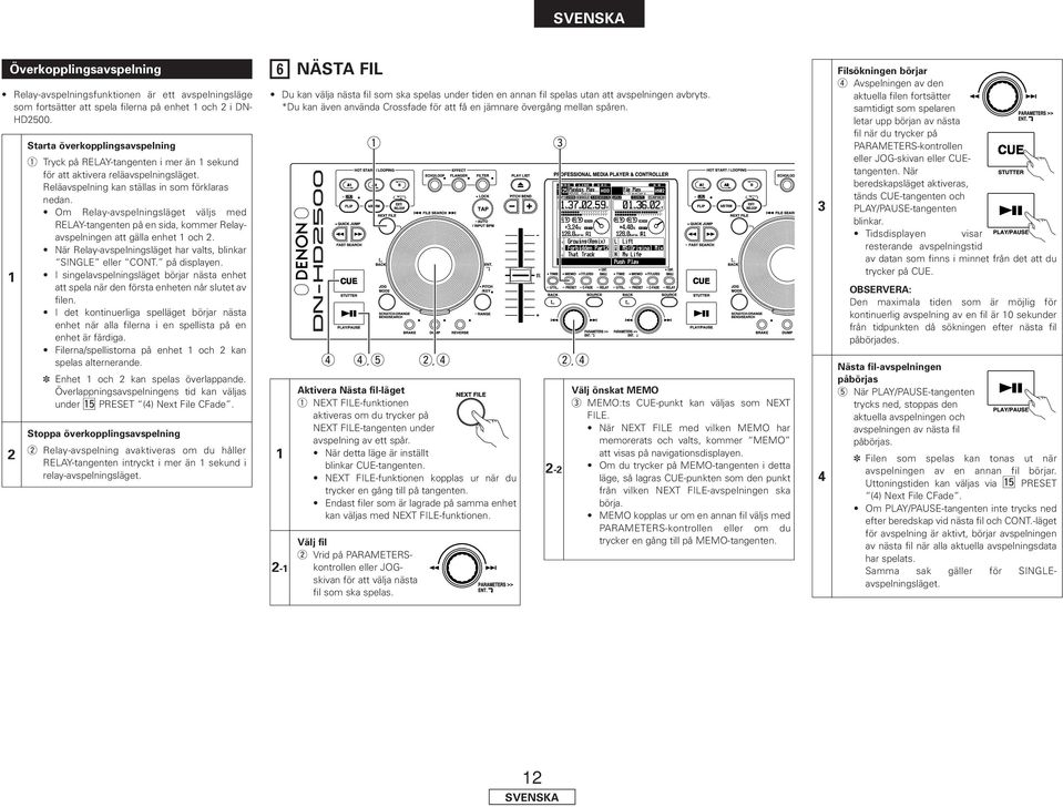 Om Relay-avspelningsläget väljs med RELAY-tangenten på en sida, kommer Relayavspelningen att gälla enhet och. När Relay-avspelningsläget har valts, blinkar SINGLE eller CONT. på displayen.