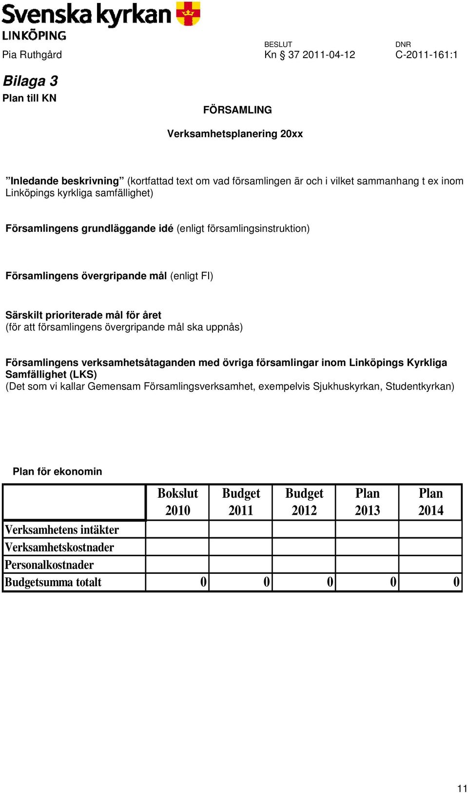 övergripande mål ska uppnås) Församlingens verksamhetsåtaganden med övriga församlingar inom Linköpings Kyrkliga Samfällighet (LKS) (Det som vi kallar Gemensam Församlingsverksamhet,