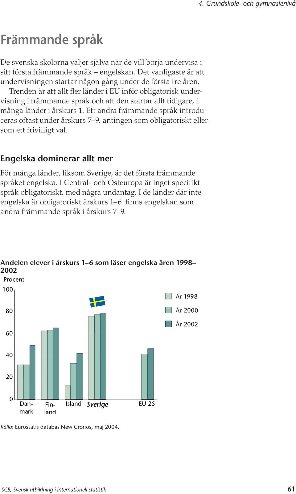 Ett andra främmande språk introduceras oftast under årskurs 7 9, antingen som obligatoriskt eller som ett frivilligt val.