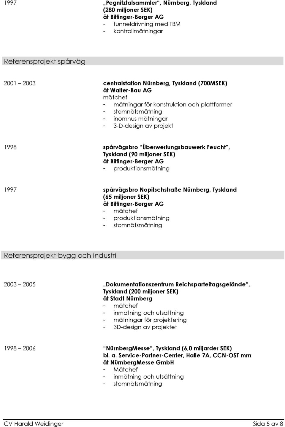 Bilfinger-Berger AG - produktionsmätning 1997 spårvägsbro Nopitschstraße Nürnberg, Tyskland (65 miljoner SEK) åt Bilfinger-Berger AG - produktionsmätning referensprojekt spårväg Referensprojekt bygg