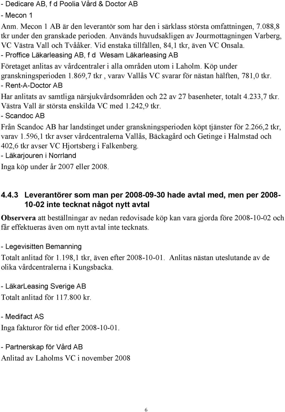 - Proffice Läkarleasing AB, f d Wesam Läkarleasing AB Företaget anlitas av vårdcentraler i alla områden utom i Laholm. Köp under granskningsperioden 1.