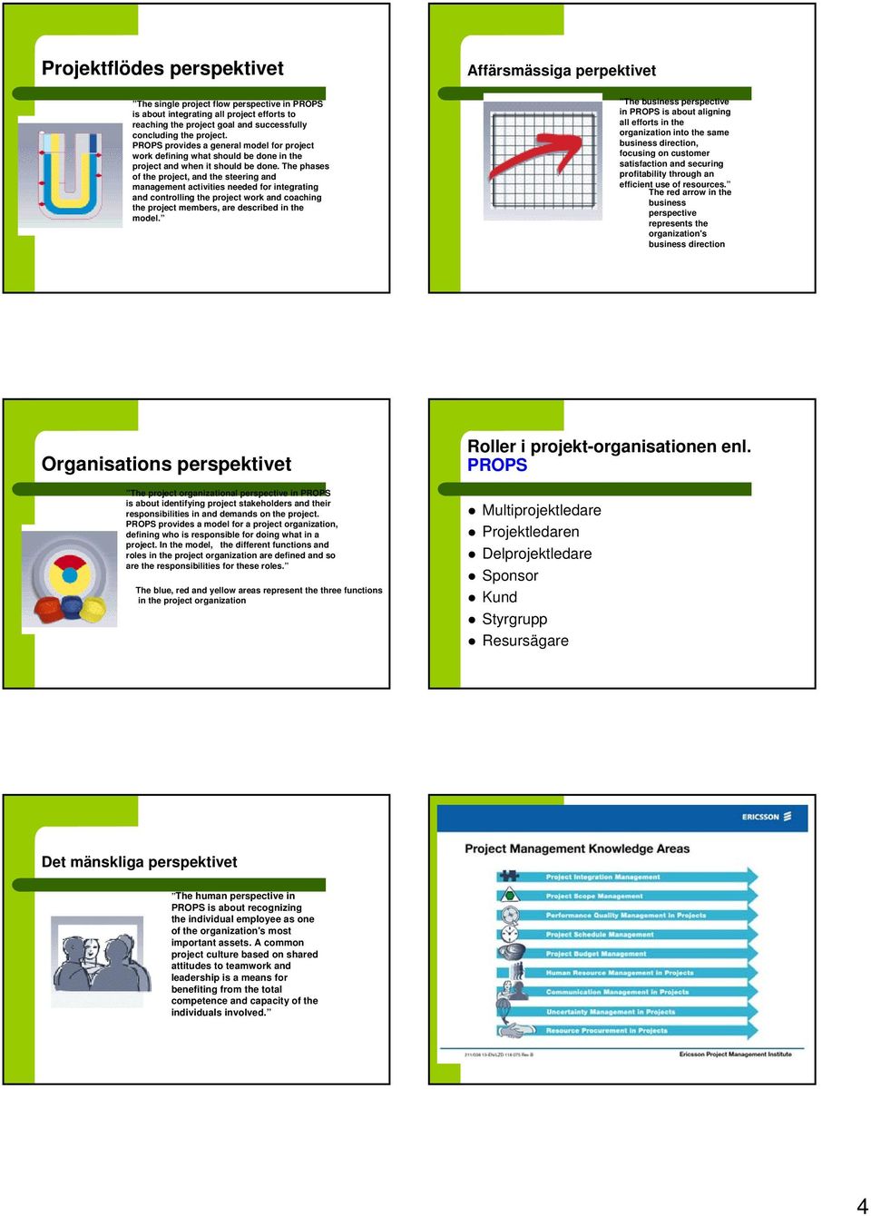 The phases of the project, and the steering and management activities needed for integrating and controlling the project work and coaching the project members, are described in the model.