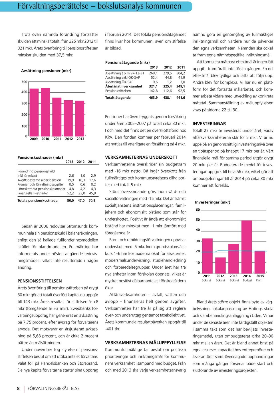 påverkar 321 mkr. Årets överföring till pensionsstiftelsen är bildad. den egna verksamheten. Nämnden ska också minskar skulden med 37,5 mkr. ta fram egna nämndspecifika inriktningsmål.