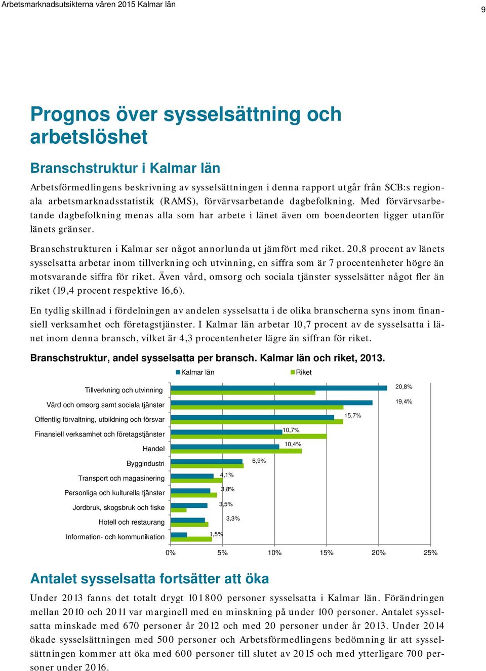 Branschstrukturen i Kalmar ser något annorlunda ut jämfört med riket.