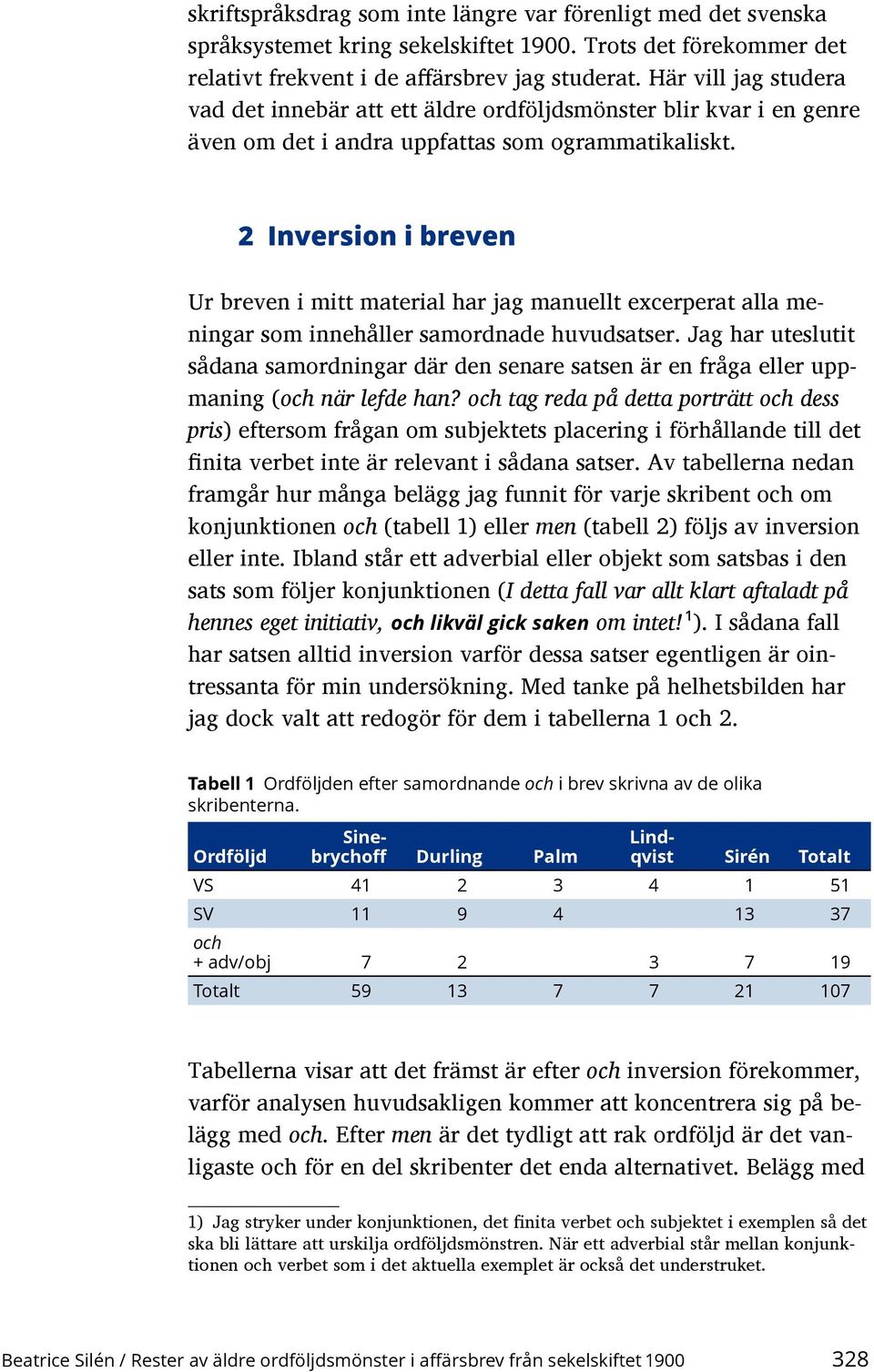 2 Inversion i breven Ur breven i mitt material har jag manuellt excerperat alla meningar som innehåller samordnade huvudsatser.