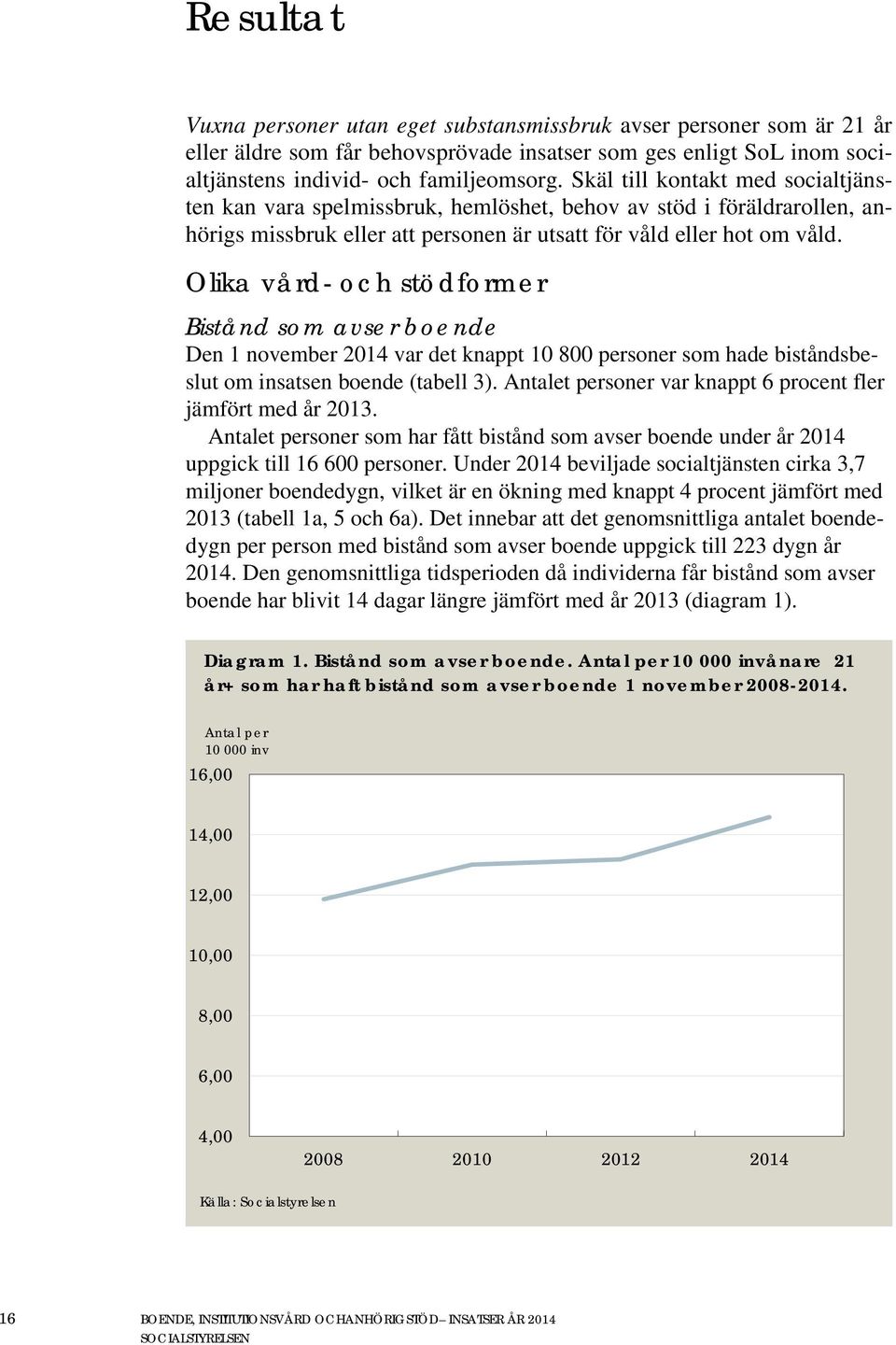 Olika vård- och stödformer Bistånd som avser boende Den 1 november 2014 var det knappt 10 800 personer som hade biståndsbeslut om insatsen boende (tabell 3).