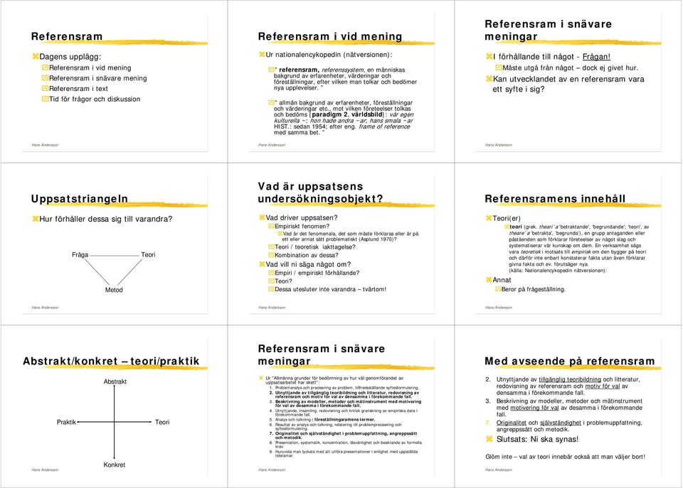 allmän bakgrund av erfarenheter, föreställningar och värderingar etc.