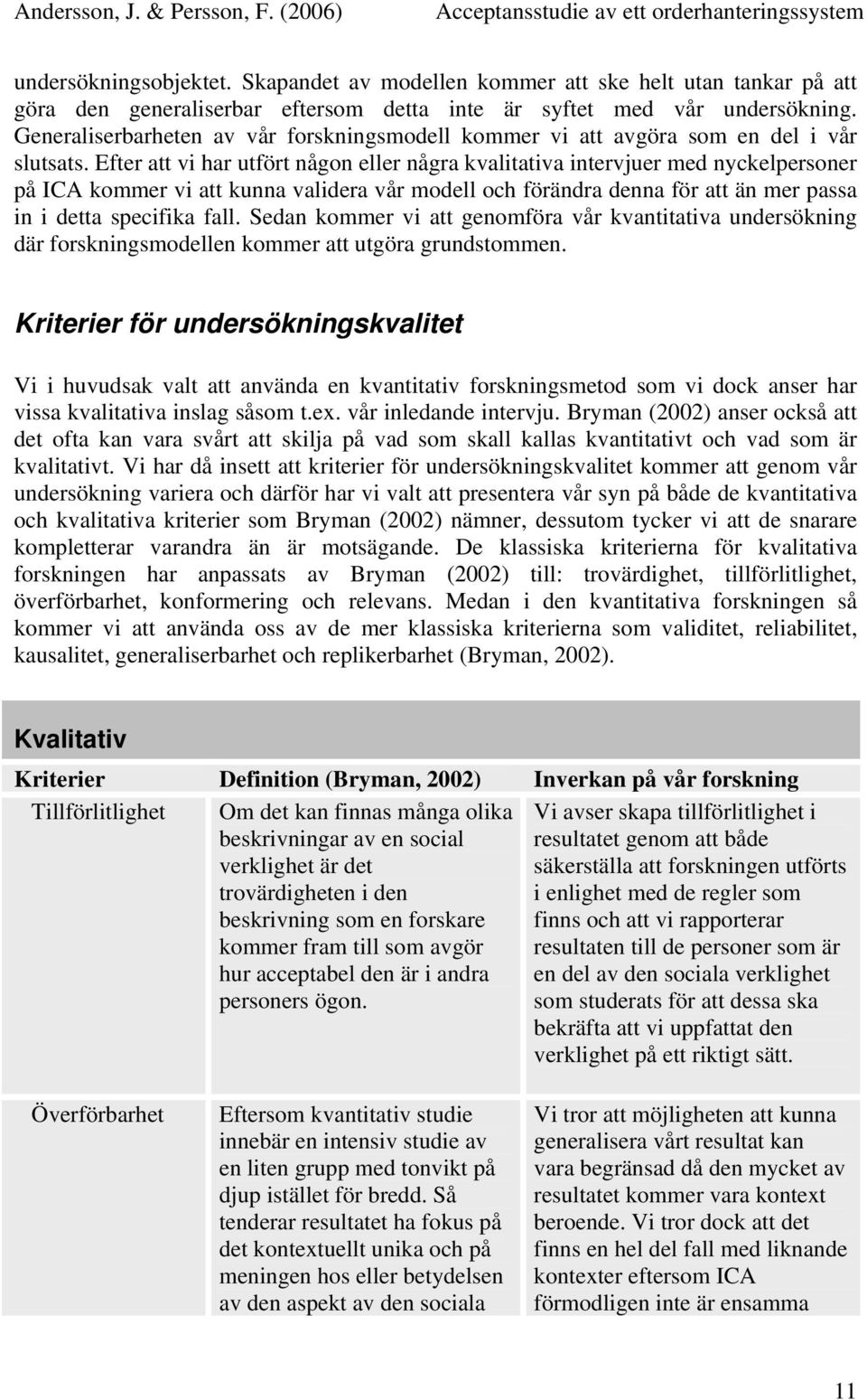 Efter att vi har utfört någon eller några kvalitativa intervjuer med nyckelpersoner på ICA kommer vi att kunna validera vår modell och förändra denna för att än mer passa in i detta specifika fall.