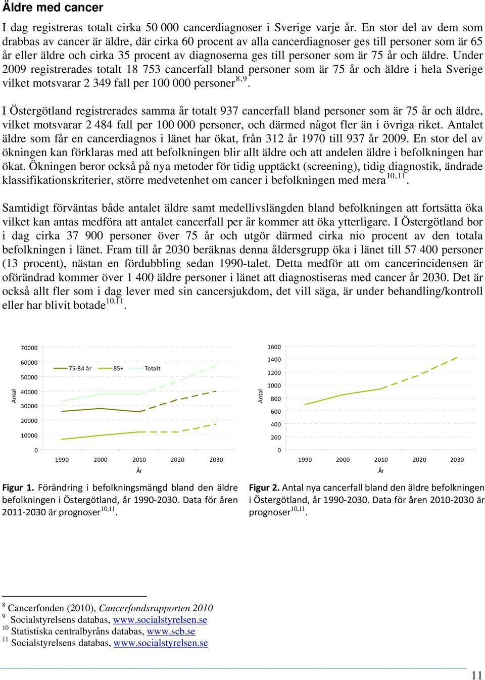 75 år och äldre. Under 2009 registrerades totalt 18 753 cancerfall bland personer som är 75 år och äldre i hela Sverige vilket motsvarar 2 349 fall per 100 000 personer 8,9.